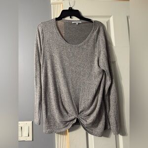 Green Envelope Gray Long Sleeve Tie Front Blouse
